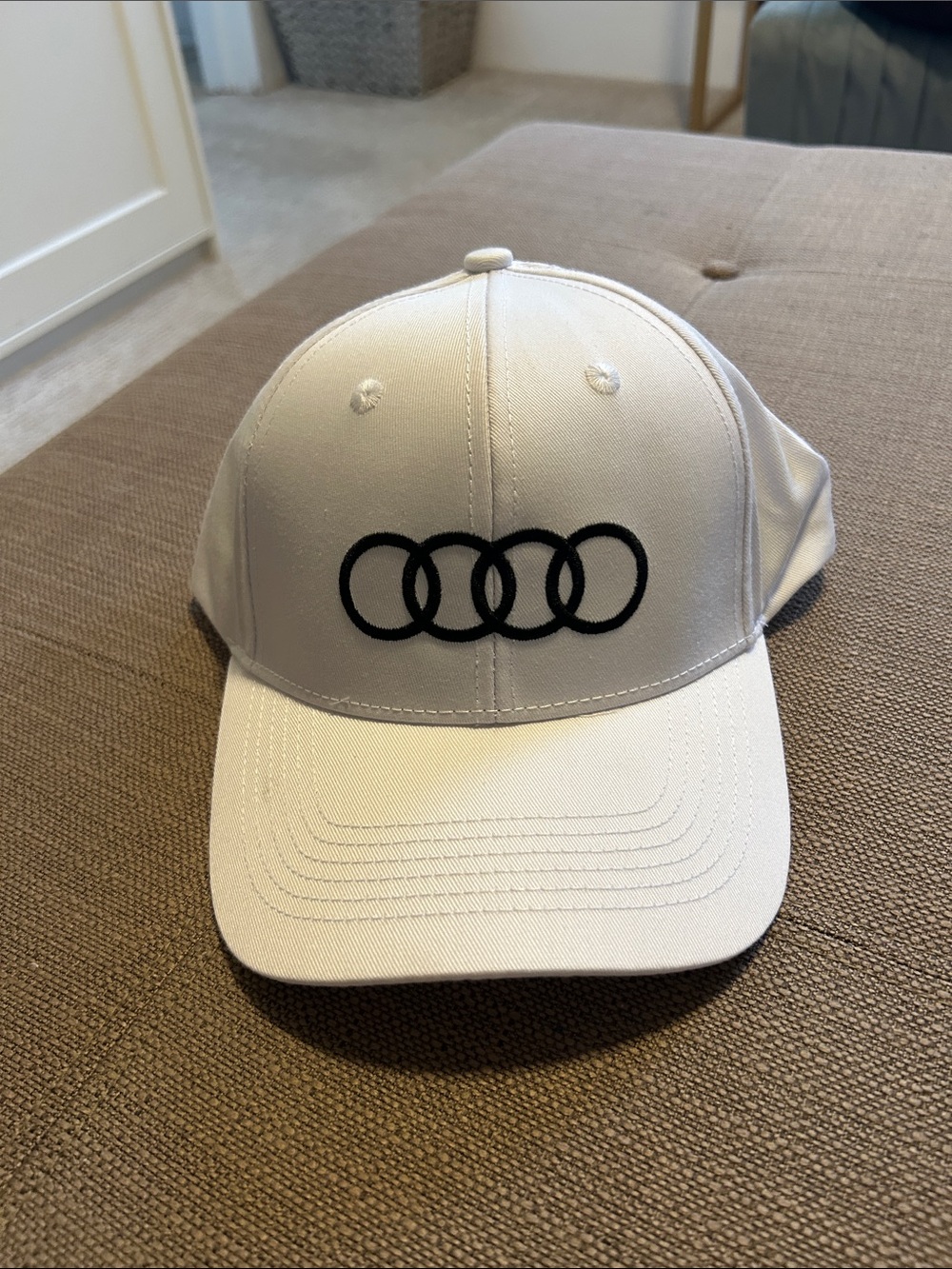 Audi White Baseball Cap with Black Ring Logo